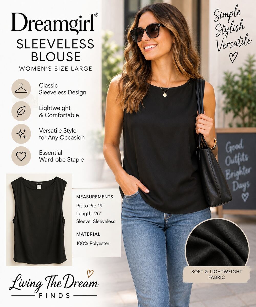 Dreamgirl Women’s Black Sleeveless Blouse Top Size Large 100% Polyester